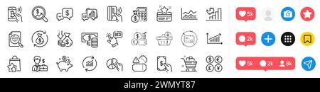 Receive money, Payment received and Contactless payment line icons pack. For web app. Social media icons. Vector Stock Vector