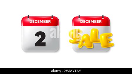 2nd day of the month icon. Event schedule date. Calendar date sale 3d icon. Vector Stock Vector