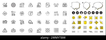 Set of Inspect, Intersection arrows and Building energy line icons for web app. Pictogram icon Vector Stock Vector