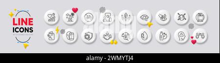 Sunscreen, World vaccination and Coronavirus line icons. For web app, printing. White buttons 3d icons. Vector Stock Vector