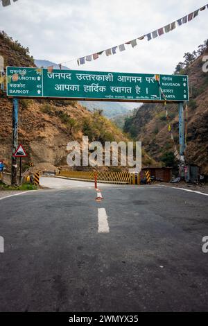 Feb.18th 2024, Uttarakhand India. Welcome to Uttarkashi: Gateway to Himalayan Adventure Stock Photo