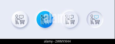 Buyer with shopping cart line icon. Customer think bubble sign. Line icons. Vector Stock Vector