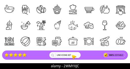 Alcohol addiction, Ice cream milkshake and Ice cream line icons for web app. Pictogram icon. Line icons. Vector Stock Vector