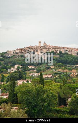 Aerial view of Tourrette sur Loup, medevial village on a hilltop in the French Riviera, France, Europe. June 2018 Stock Photo