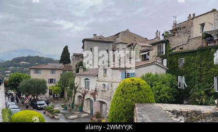 Aerial view of Tourrette sur Loup, medieval village on a hilltop in the French Riviera, France, Europe. Stock Photo