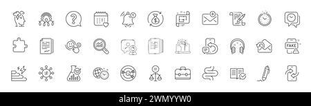 New mail, Puzzle and Portfolio line icons. For web app, printing. Line icons. Vector Stock Vector