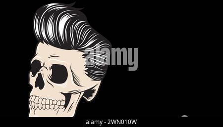 Image of skull with hair over black background Stock Photo