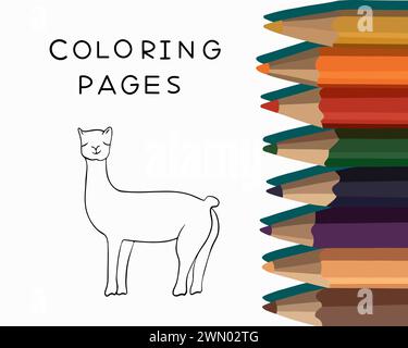 Vector isolated illustration of llama coloring page. Coloring book for preschool children. Tasks for kindergarten. Stock Vector