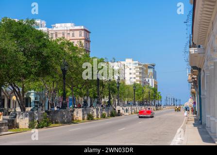 Paseo del Prado is a main boulevard in Old Havana (La Habana Vieja), Cuba. This boulevard is the most important road in capital of Cuba. Old Havana is Stock Photo