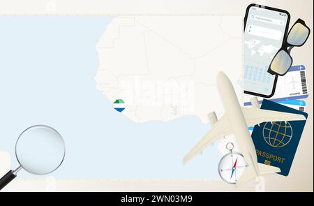 World map with magnifying on Sierra Leone. Blue earth globe with Sierra ...