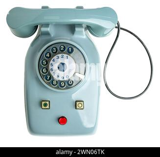 Isolated classic blue rotary dial phone, a throwback to mid-20th century communication Stock Photo