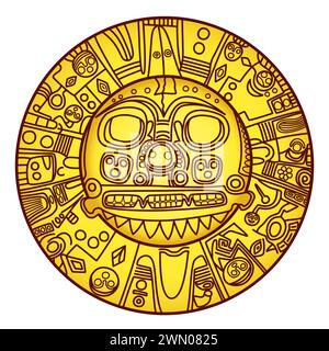 Golden sun of Echenique. Pre-Hispanic golden plate of unknown meaning, maybe representing the sun god Inti. Worn as breastplate by Inca rulers. Stock Photo