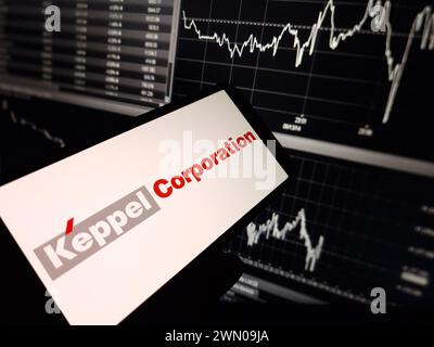 Konskie, Poland - February 24, 2024: Keppel Corporation logo displayed on mobile phone Stock Photo