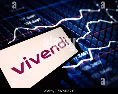 Konskie, Poland - February 24, 2024: Vivendi company logo displayed on mobile phone Stock Photo
