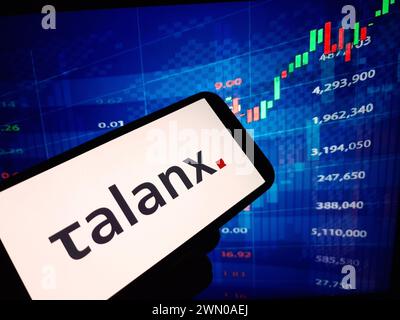Konskie, Poland - February 24, 2024: Talanx company logo displayed on mobile phone Stock Photo