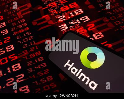 Konskie, Poland - February 24, 2024: Halma plc company logo displayed on mobile phone Stock Photo