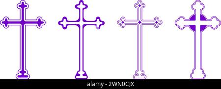 Set of Gothic Christian cross icon symbol. Flat vector illustration Stock Vector