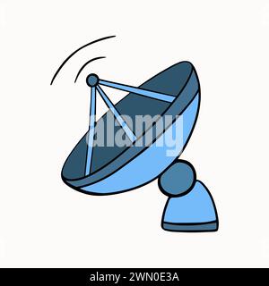 Vector isolated illustration of satellite dish. TV antenna. Signal transmission. Signal to space. Stock Vector