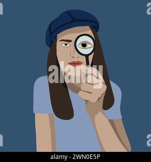 Vector isolated illustration of a girl investigating. Stock Vector