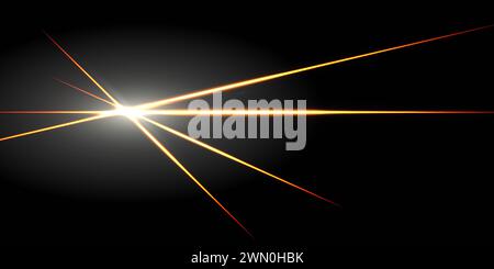 Yellow-red intersecting laser beams, glowing stripes. Abstract vector illustration isolated on black background. Stock Vector