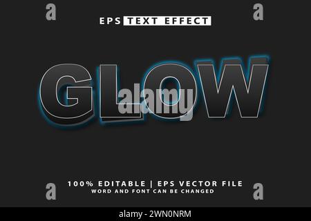 glow 3d editable text effect vector design Stock Vector
