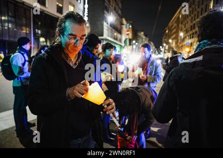 Milan, Italy. 28th Feb, 2024. Milan, The torchlight procession to ask for the release of Ilaria Salis. In the photo: A moment of the event Credit: Independent Photo Agency/Alamy Live News Stock Photo