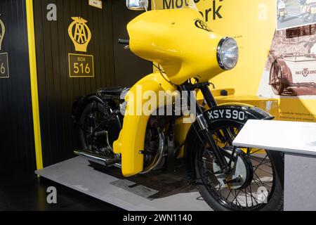 Sparkford.Somerset.United Kingdom.January 7th 2024.A BSA M21 AA motorcycle combination from 1960 is on show at the Haynes Motor Museum in Somerset Stock Photo