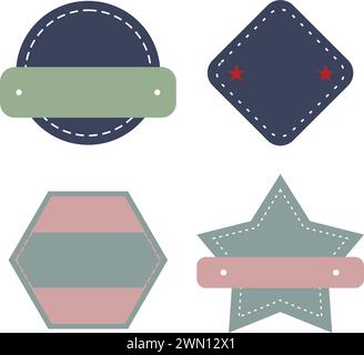 Colored, round, star and diamond shaped banners with copy space for promotions on a white background Stock Vector