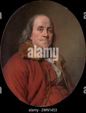 Benjamin Franklin portrait, 1706 – 1790, oil painting by French artist Joseph Siffred Duplessis from 1778 Stock Photo