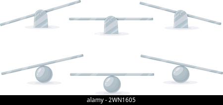 Seesaw balance. Metal teeter, balanced or unbalanced scales, kids empty swing for totter game in playground, weight toy up down perfectly balancing, equal neat vector illustration Stock Vector