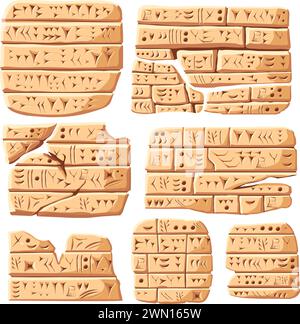 Cuneiform. Ancient inscription, old sumerian writing carving on stone or clay tiles, number symbol and babylonian language mesopotamia tablet vector illustration of inscription cuneiform mesopotamia Stock Vector