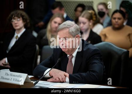 Washington, USA. 28th Feb, 2024. Secretary of Agriculture Thomas Vilsack testifies during a Senate Agriculture, Nutrition, and Forestry Committee oversight hearing, at the U.S. Capitol, in Washington, DC, on Wednesday, February 28, 2024. (Graeme Sloan/Sipa USA) Credit: Sipa USA/Alamy Live News Stock Photo