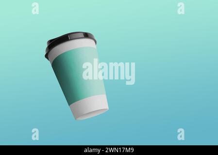 Paper coffee-to-go cup with green sleeve and background Stock Photo