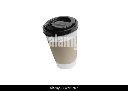 Isolated paper cup with sleeve on a white background. Logo, branding promotion Stock Photo