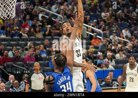 Orlando, Florida, USA, February 27, 2024, Brooklyn Nets center Nic Claxton #33 attempt to make a basket at the Kia Center. (Photo Credit: Marty Jean-Louis/Alamy Live News Stock Photo