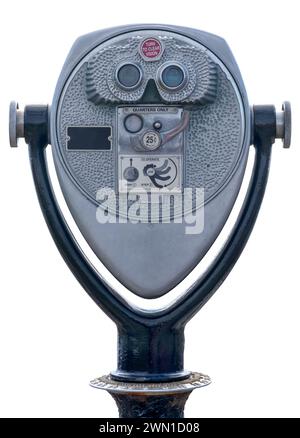 A Retro Coin Operated Tower Viewer (Telescope, Binoculars Or Scenic Viewer), Isolated On A White Background Stock Photo