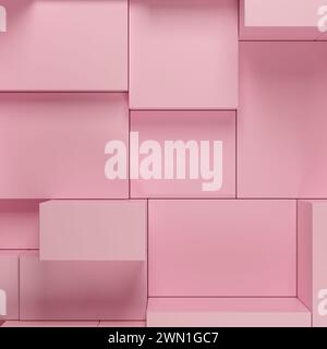 Abstract geometric pink square cubes background. 3D render. Stock Photo