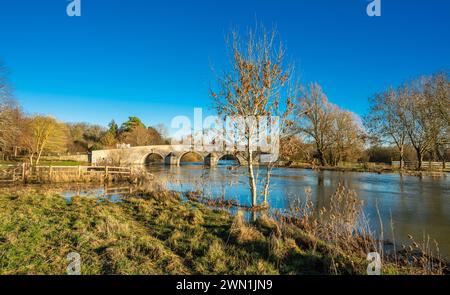 MIlton Ferry Bridge, an old limestone bridge across the River Nene, Ferry Meadows, Peterborough, Cambridgeshire, England Stock Photo