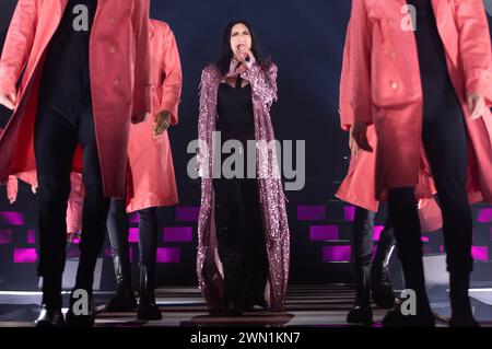 The singer Laura Pausini performs during the concert at the  festival at the wizcenter in Madrid January 27, 2024 Spain Featuring: Laura Pausini Where: Madrid, Spain When: 28 Jan 2024 Credit: Oscar Gonzalez/WENN Stock Photo