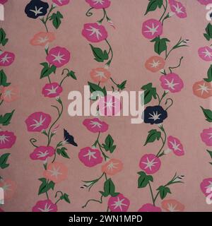Japanese traditional patterns on a pink background (Morning glory) Stock Photo