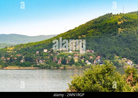 View on the hill at sunset on beautiful Bovan lake in South East Serbia. Stock Photo