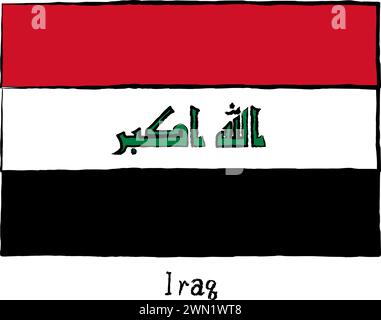 Analog hand-drawn world flag, Iraq, Vector Illustration Stock Vector