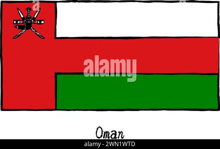 Analog hand-drawn world flag, Oman, Vector Illustration Stock Vector