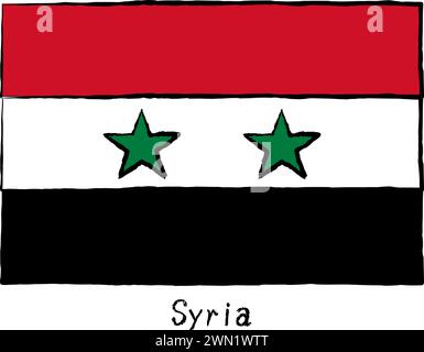 Analog hand-drawn world flag, Syria, Vector Illustration Stock Vector
