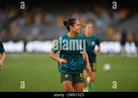 MELBOURNE, AUSTRALIA Melbourne, Victoria, Australia. 28 February, 2024. Australia forward Mary Fowler (11)  at the 2024 AFC Women's Olympic Qualifying Tournament R3 Australia Women v Uzbekistan Women at Melbourne's Marvel Stadium. Credit: Karl Phillipson/Alamy Live News Stock Photo