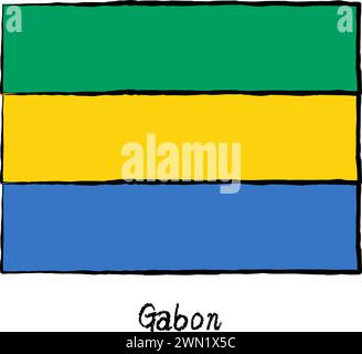 Analog hand-drawn world flag, Gabon, Vector Illustration Stock Vector