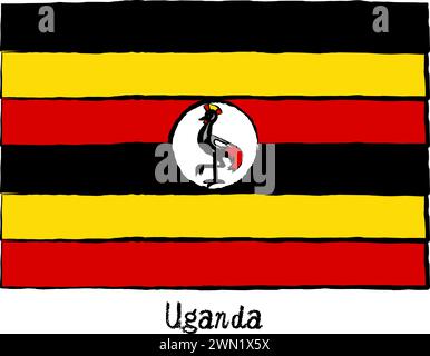 Analog hand-drawn world flag, Uganda, Vector Illustration Stock Vector