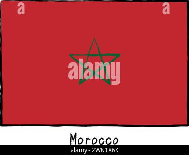 Analog hand-drawn world flag, Morocco, Vector Illustration Stock Vector