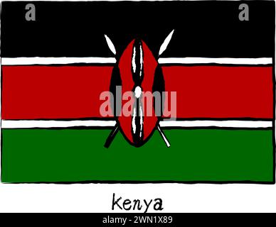 Analog hand-drawn world flag, Kenya, Vector Illustration Stock Vector