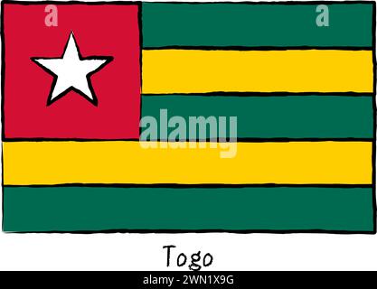 Analog hand-drawn world flag, Togo, Vector Illustration Stock Vector